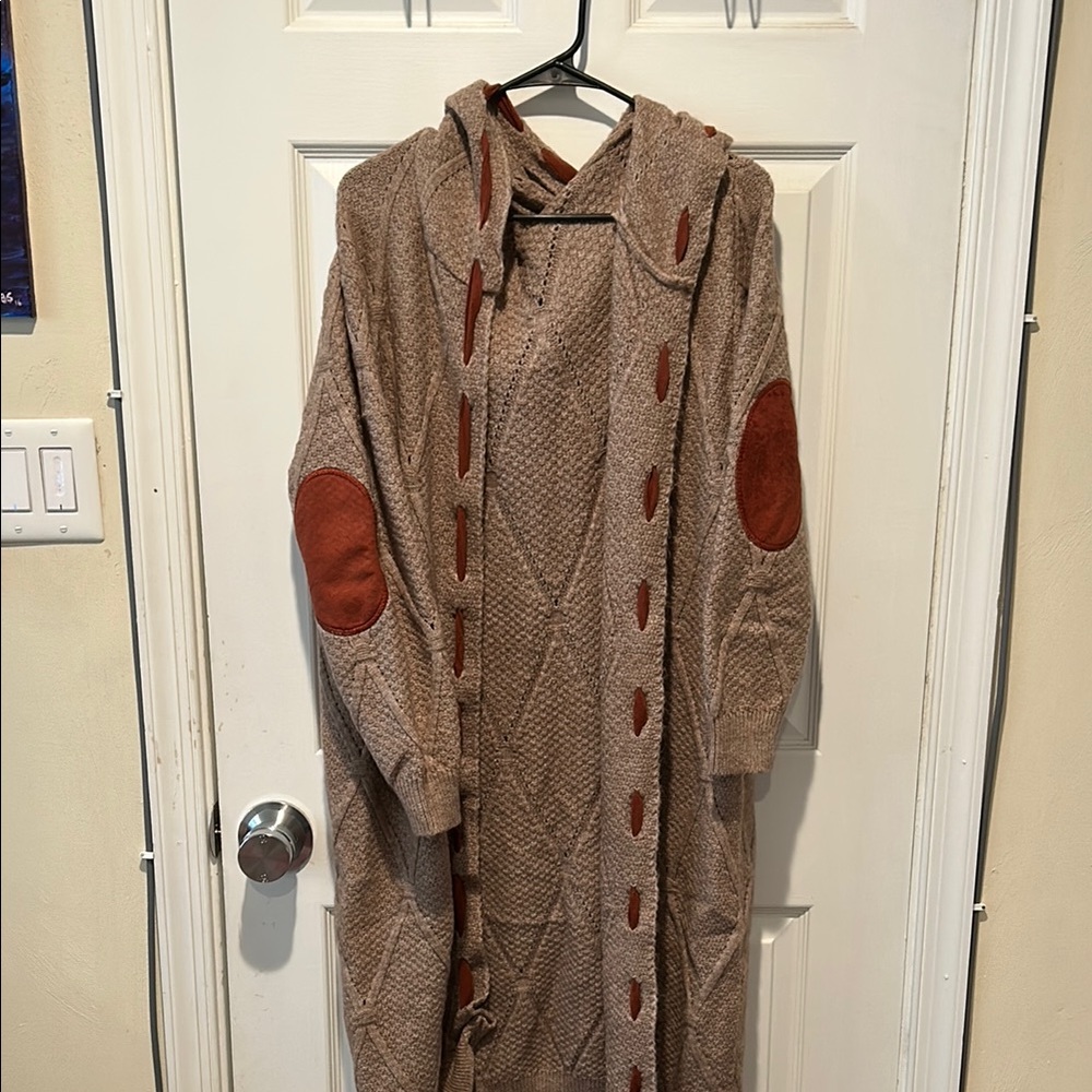 Cozy Hooded Knit Cardigan with Elbow Patches
